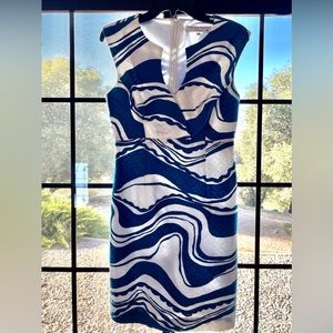 Trina Turk Blue White Swirl Cocktail Party Dress.